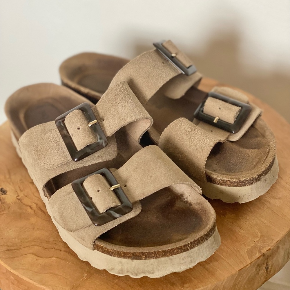 Women’s Bio Green Genuine Leather Buckle Platform Sandals